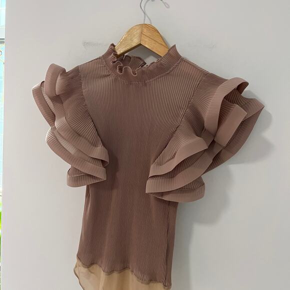 NEW Fashion Nova Adeline Ruffle Mocha Bodysuit Size XS - Picture 5 of 8